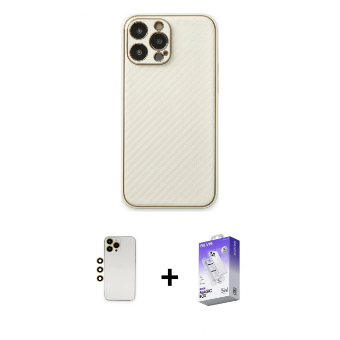 MARSİLYAN™- iPhone 13 Pro Max Kılıf Ahenk Işık - Siyah Bilvis 5in1 3D Magic Cam Ekran Koruyucu + Shine Kamera Lens - GD