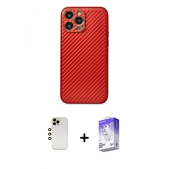 MARSİLYAN™- iPhone 13 Pro Max Kılıf Ahenk Işık - Siyah Bilvis 5in1 3D Magic Cam Ekran Koruyucu + Shine Kamera Lens - GD
