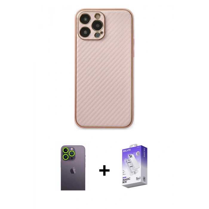 MARSİLYAN™- iPhone 13 Pro Max Kılıf Ahenk Işık - Siyah Bilvis 5in1 3D Magic Cam Ekran Koruyucu + Yeşil Neon Fosforlu Kamera Lens