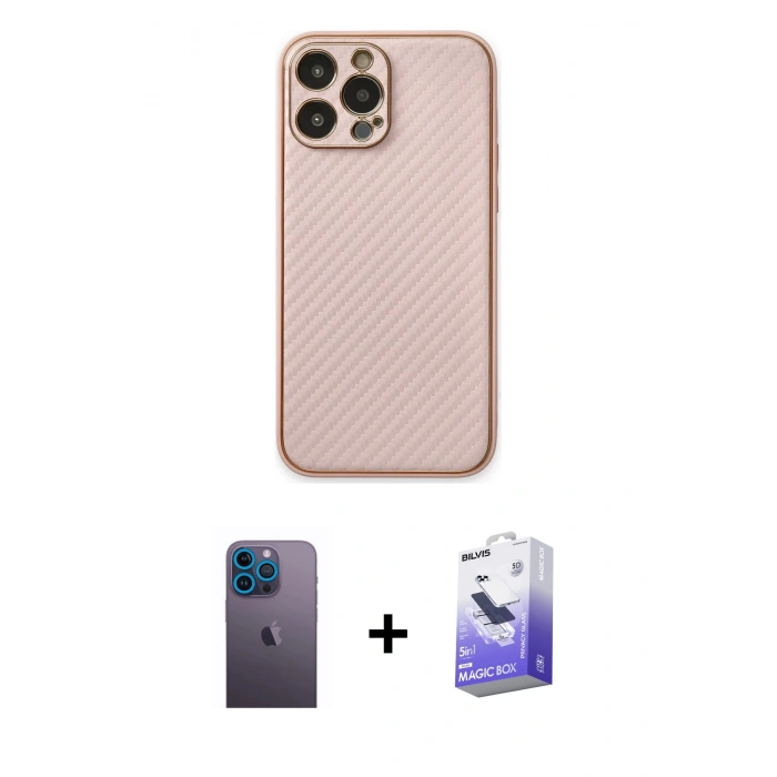 MARSİLYAN™- iPhone 13 Pro Max Kılıf Ahenk Işık - Siyah Bilvis 5in1 5D Magic Hayalet Cam Ekran Koruyucu + Neon Fosforlu Kamera Lens - MI
