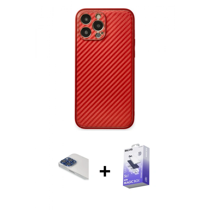 MARSİLYAN™- iPhone 13 Pro Max Kılıf Ahenk Işık - Siyah Bilvis 5in1 5D Magic Hayalet Cam Ekran Koruyucu + Pers Alüminyum Kamera Lens - LT