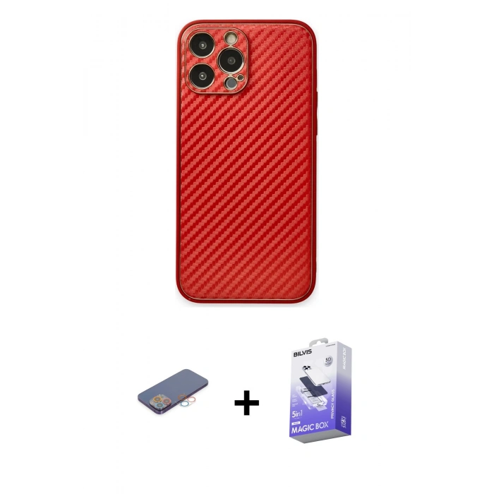 MARSİLYAN™- iPhone 13 Pro Max Kılıf Ahenk Işık - Siyah Bilvis 5in1 5D Magic Hayalet Cam Ekran Koruyucu + Renkli Kamera Lens Koruma Cam - PE
