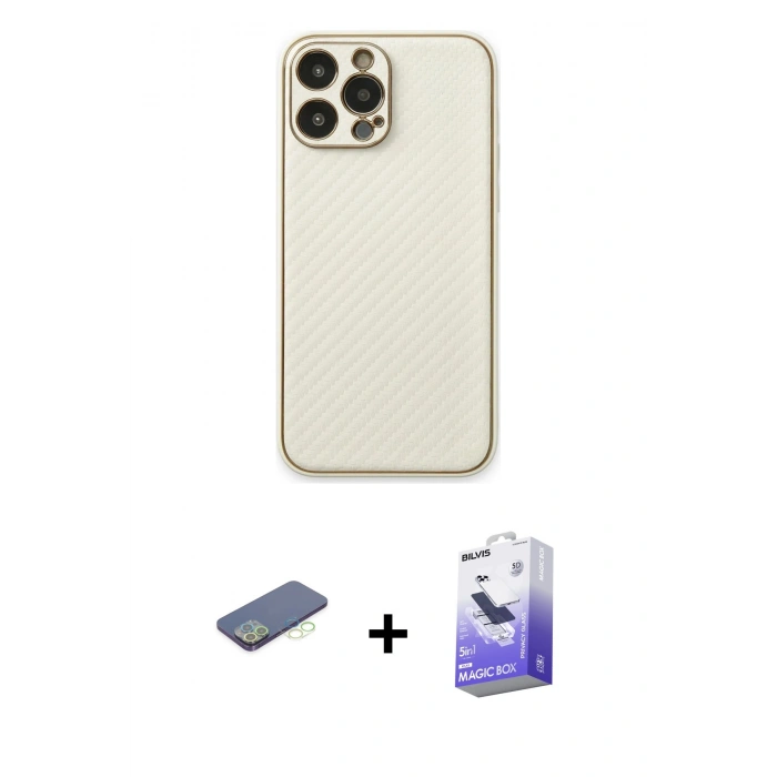 MARSİLYAN™- iPhone 13 Pro Max Kılıf Ahenk Işık - Siyah Bilvis 5in1 5D Magic Hayalet Cam Ekran Koruyucu + Renkli Kamera Lens Koruma Cam - YL