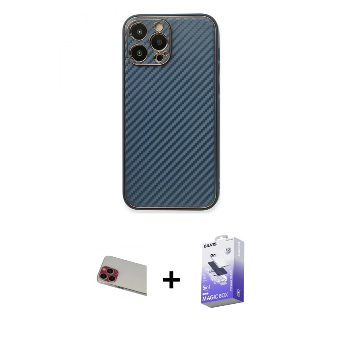 MARSİLYAN™- iPhone 13 Pro Max Kılıf Ahenk Işık - Siyah Bilvis 5in1 5D Magic Hayalet Cam Ekran Koruyucu + Rainbow Kamera Lens Koruma Cam - KI
