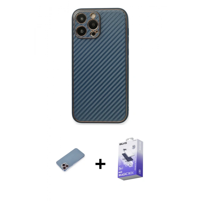 MARSİLYAN™- iPhone 13 Pro Max Kılıf Ahenk Işık - Siyah Bilvis 5in1 5D Magic Hayalet Cam Ekran Koruyucu + Shine Kamera Lens Koruma Cam - PE