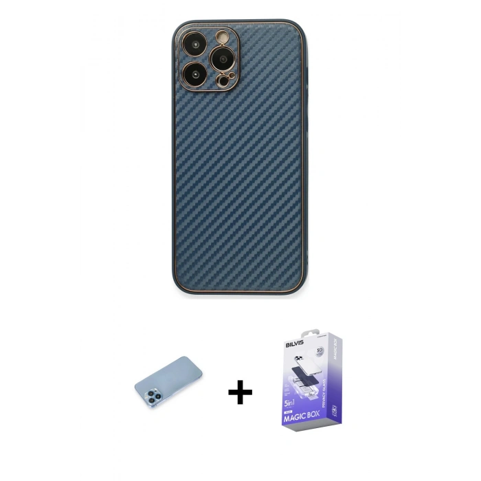 MARSİLYAN™- iPhone 13 Pro Max Kılıf Ahenk Işık - Siyah Bilvis 5in1 5D Magic Hayalet Cam Ekran Koruyucu + Shine Kamera Lens Koruma Cam - MI