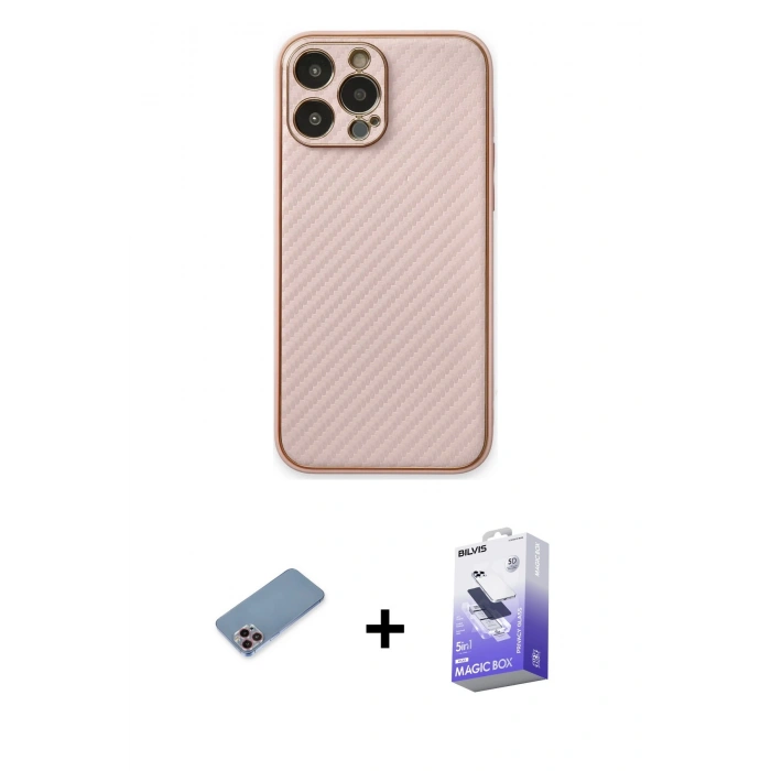MARSİLYAN™- iPhone 13 Pro Max Kılıf Ahenk Işık - Siyah Bilvis 5in1 5D Magic Hayalet Cam Ekran Koruyucu + Shine Kamera Lens Koruma Cam - PE
