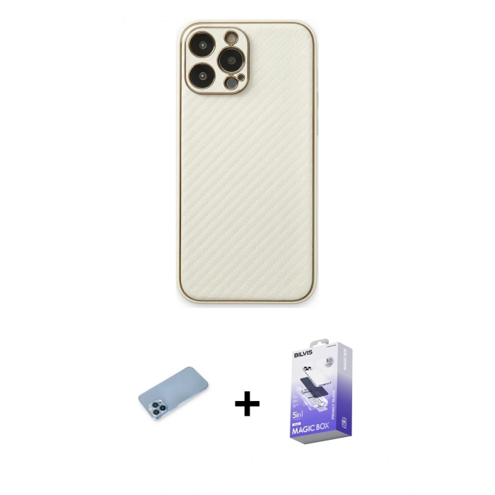 MARSİLYAN™- iPhone 13 Pro Max Kılıf Ahenk Işık - Siyah Bilvis 5in1 5D Magic Hayalet Cam Ekran Koruyucu + Shine Kamera Lens Koruma Cam - MI