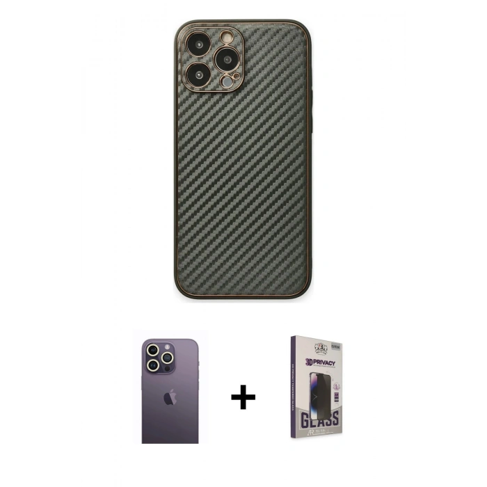 MARSİLYAN™- iPhone 13 Pro Max Kılıf Ahenk Işık - Siyah Bilvis Hayalet Cam Ekran Koruyucu + Neon Fosforlu Kamera Lens - BZ