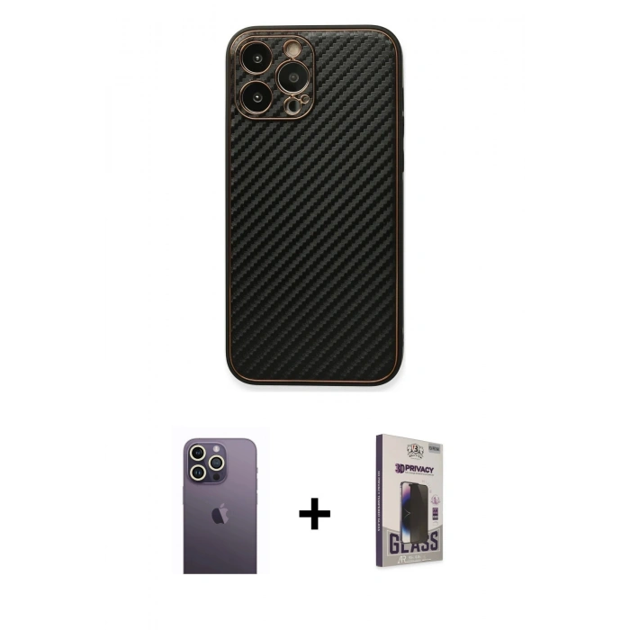MARSİLYAN™- iPhone 13 Pro Max Kılıf Ahenk Işık - Siyah Bilvis Hayalet Cam Ekran Koruyucu + Neon Fosforlu Kamera Lens - BZ