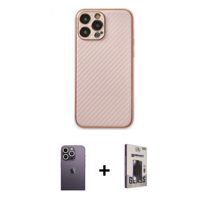 MARSİLYAN™- iPhone 13 Pro Max Kılıf Ahenk Işık - Siyah Bilvis Hayalet Cam Ekran Koruyucu + Neon Fosforlu Kamera Lens - BZ
