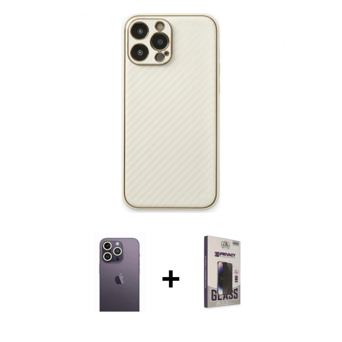 MARSİLYAN™- iPhone 13 Pro Max Kılıf Ahenk Işık - Siyah Bilvis Hayalet Cam Ekran Koruyucu + Neon Fosforlu Kamera Lens - BZ