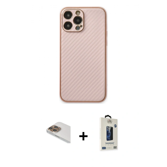 MARSİLYAN™- iPhone 13 Pro Max Kılıf Ahenk Işık - Siyah Bilvis Hayalet Cam Ekran Koruyucu + Pers Alüminyum Kamera Lens - GD