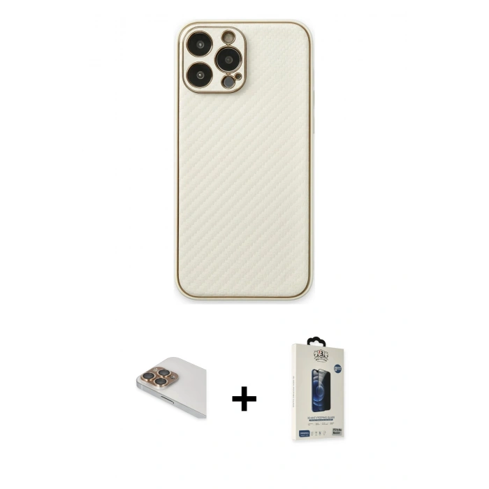 MARSİLYAN™- iPhone 13 Pro Max Kılıf Ahenk Işık - Siyah Bilvis Hayalet Cam Ekran Koruyucu + Pers Alüminyum Kamera Lens - GD