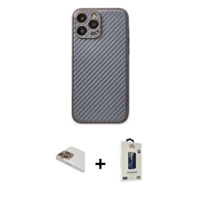 MARSİLYAN™- iPhone 13 Pro Max Kılıf Ahenk Işık - Siyah Bilvis Hayalet Cam Ekran Koruyucu + Pers Alüminyum Kamera Lens - GD