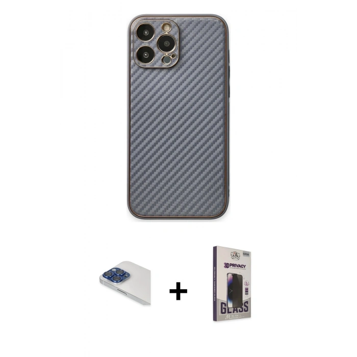 MARSİLYAN™- iPhone 13 Pro Max Kılıf Ahenk Işık - Siyah Bilvis Hayalet Cam Ekran Koruyucu + Pers Alüminyum Kamera Lens - LT