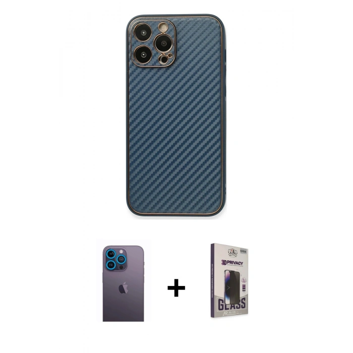 MARSİLYAN™- iPhone 13 Pro Max Kılıf Ahenk Işık - Siyah Bilvis Hayalet Cam Ekran Koruyucu + Neon Fosforlu Kamera Lens - MI