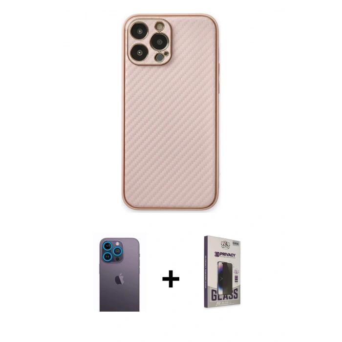 MARSİLYAN™- iPhone 13 Pro Max Kılıf Ahenk Işık - Siyah Bilvis Hayalet Cam Ekran Koruyucu + Neon Fosforlu Kamera Lens - MI