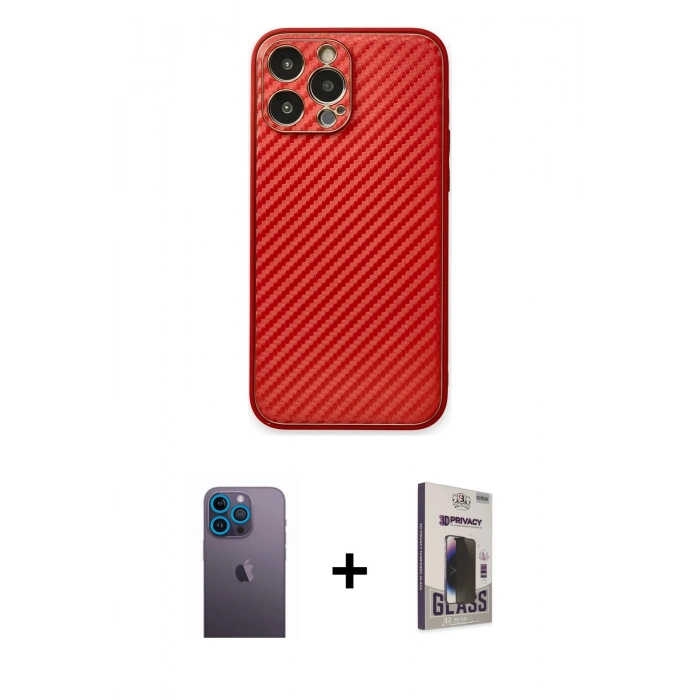 MARSİLYAN™- iPhone 13 Pro Max Kılıf Ahenk Işık - Siyah Bilvis Hayalet Cam Ekran Koruyucu + Neon Fosforlu Kamera Lens - MI