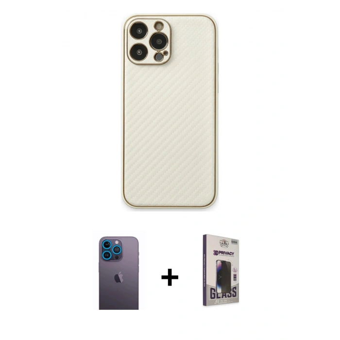 MARSİLYAN™- iPhone 13 Pro Max Kılıf Ahenk Işık - Siyah Bilvis Hayalet Cam Ekran Koruyucu + Neon Fosforlu Kamera Lens - MI
