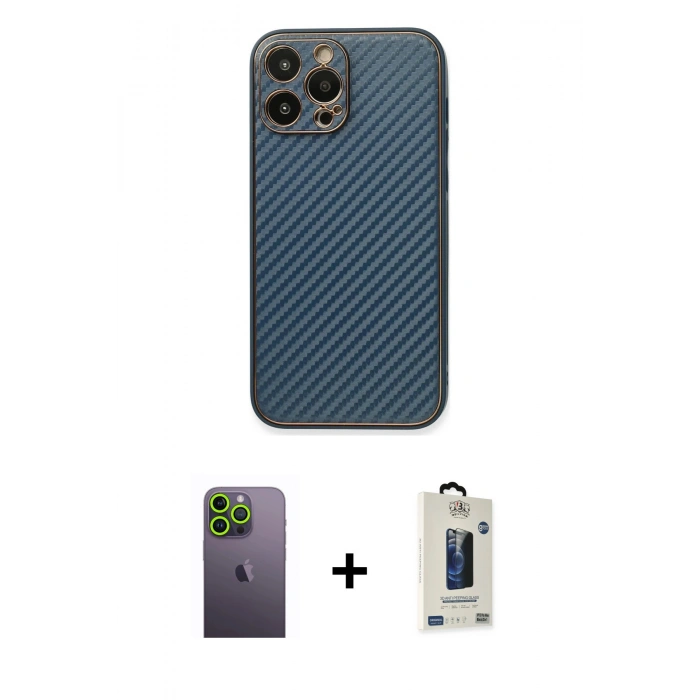 MARSİLYAN™- iPhone 13 Pro Max Kılıf Ahenk Işık - Siyah Bilvis Hayalet Cam Ekran Koruyucu + Neon Fosforlu Kamera Lens - YL