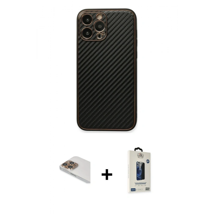 MARSİLYAN™- iPhone 13 Pro Max Kılıf Ahenk Işık - Siyah Bilvis Hayalet Cam Ekran Koruyucu + Pers Alüminyum Kamera Lens - GD