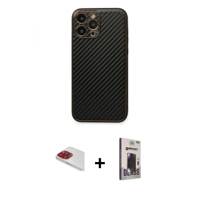 MARSİLYAN™- iPhone 13 Pro Max Kılıf Ahenk Işık - Siyah Bilvis Hayalet Cam Ekran Koruyucu + Pers Alüminyum Kamera Lens - KI