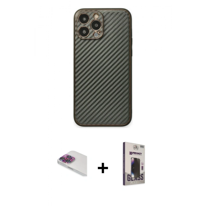 MARSİLYAN™- iPhone 13 Pro Max Kılıf Ahenk Işık - Siyah Bilvis Hayalet Cam Ekran Koruyucu + Pers Alüminyum Kamera Lens - GI