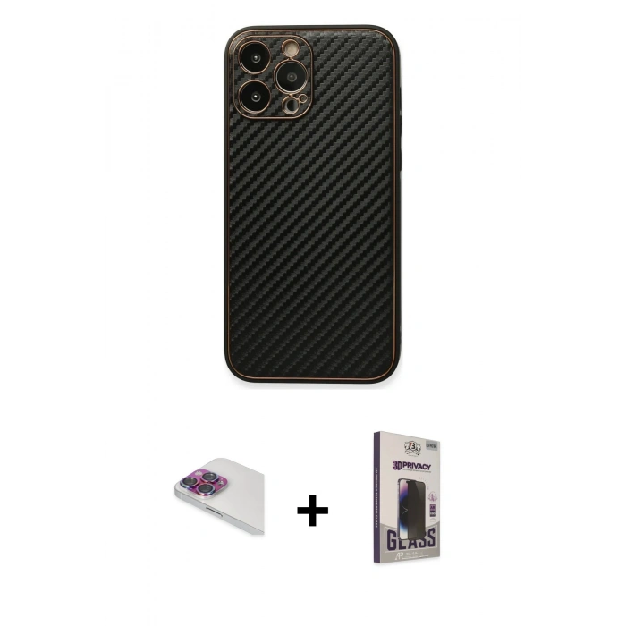 MARSİLYAN™- iPhone 13 Pro Max Kılıf Ahenk Işık - Siyah Bilvis Hayalet Cam Ekran Koruyucu + Pers Alüminyum Kamera Lens - GI