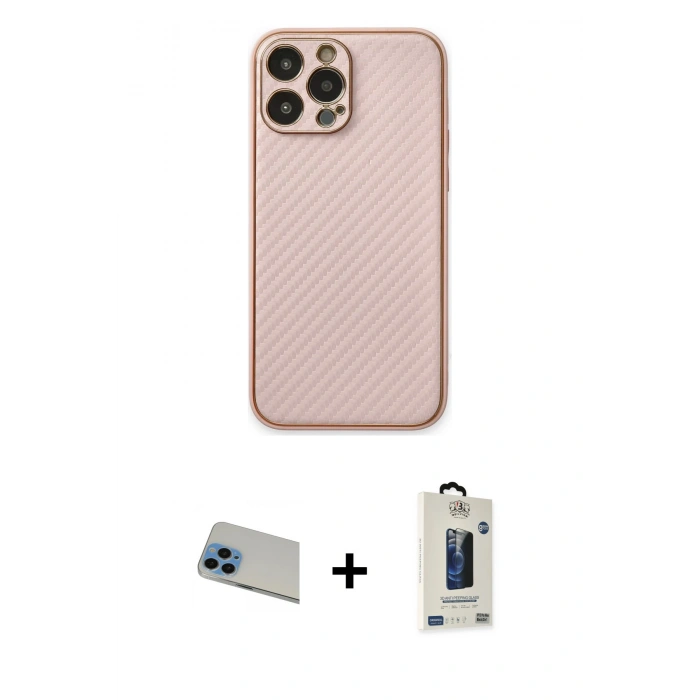 MARSİLYAN™- iPhone 13 Pro Max Kılıf Ahenk Işık - Siyah Bilvis Hayalet Cam Ekran Koruyucu + Rainbow Kamera Lens Koruma Cam - MI