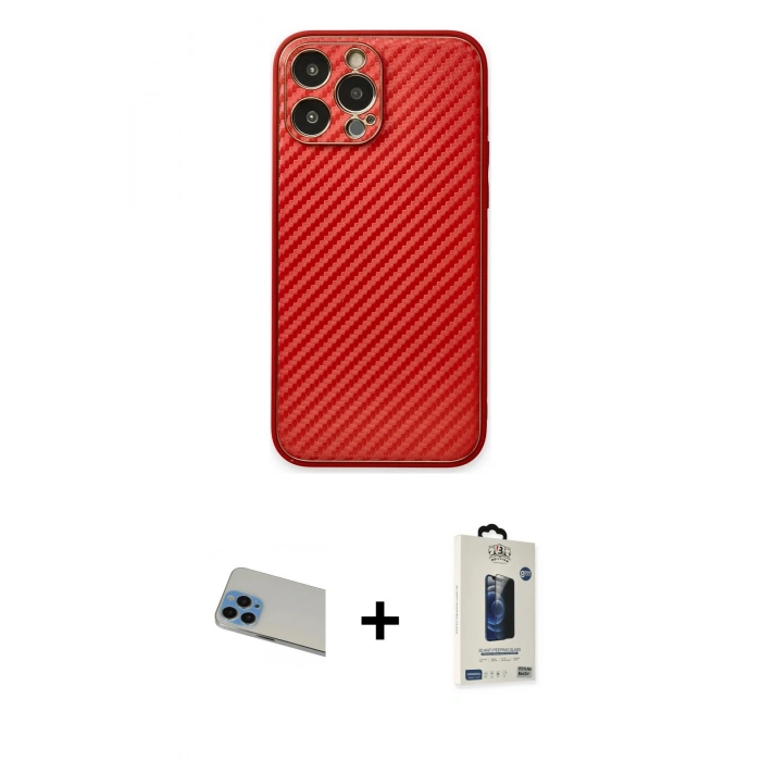 MARSİLYAN™- iPhone 13 Pro Max Kılıf Ahenk Işık - Siyah Bilvis Hayalet Cam Ekran Koruyucu + Rainbow Kamera Lens Koruma Cam - MI