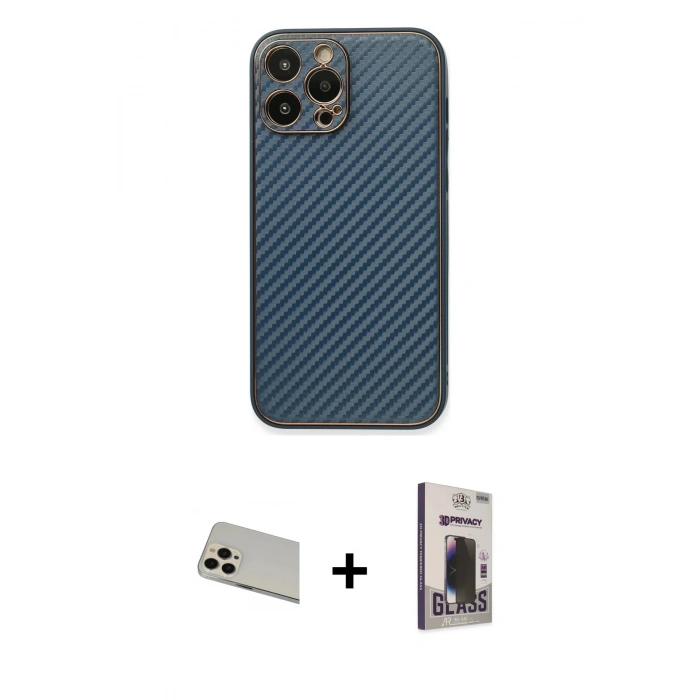 MARSİLYAN™- iPhone 13 Pro Max Kılıf Ahenk Işık - Siyah Bilvis Hayalet Cam Ekran Koruyucu + Rainbow Kamera Lens Koruma Cam - REGD