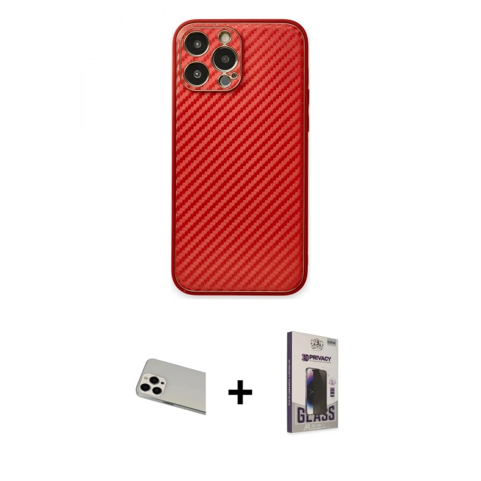 MARSİLYAN™- iPhone 13 Pro Max Kılıf Ahenk Işık - Siyah Bilvis Hayalet Cam Ekran Koruyucu + Rainbow Kamera Lens Koruma Cam - BZ