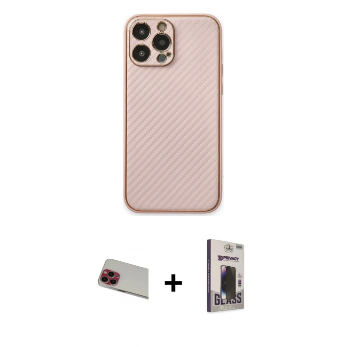 MARSİLYAN™- iPhone 13 Pro Max Kılıf Ahenk Işık - Siyah Bilvis Hayalet Cam Ekran Koruyucu + Rainbow Kamera Lens Koruma Cam - KI