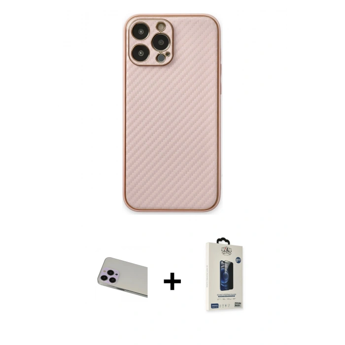 MARSİLYAN™- iPhone 13 Pro Max Kılıf Ahenk Işık - Siyah Bilvis Hayalet Cam Ekran Koruyucu + Rainbow Kamera Lens Koruma Cam - MR