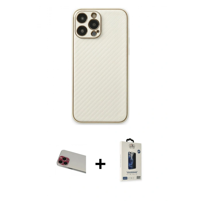 MARSİLYAN™- iPhone 13 Pro Max Kılıf Ahenk Işık - Siyah Bilvis Hayalet Cam Ekran Koruyucu + Rainbow Kamera Lens Koruma Cam - KI