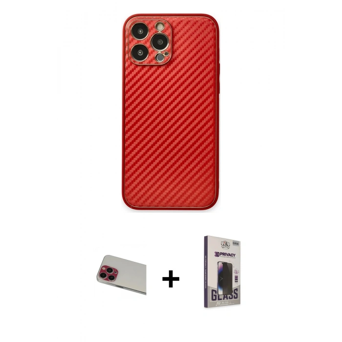 MARSİLYAN™- iPhone 13 Pro Max Kılıf Ahenk Işık - Siyah Bilvis Hayalet Cam Ekran Koruyucu + Rainbow Kamera Lens Koruma Cam - KI