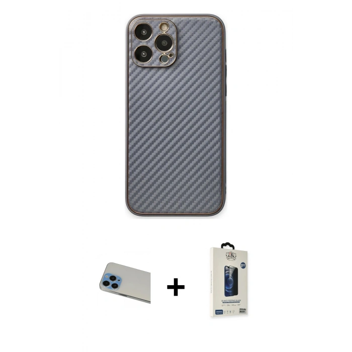 MARSİLYAN™- iPhone 13 Pro Max Kılıf Ahenk Işık - Siyah Bilvis Hayalet Cam Ekran Koruyucu + Rainbow Kamera Lens Koruma Cam - MI