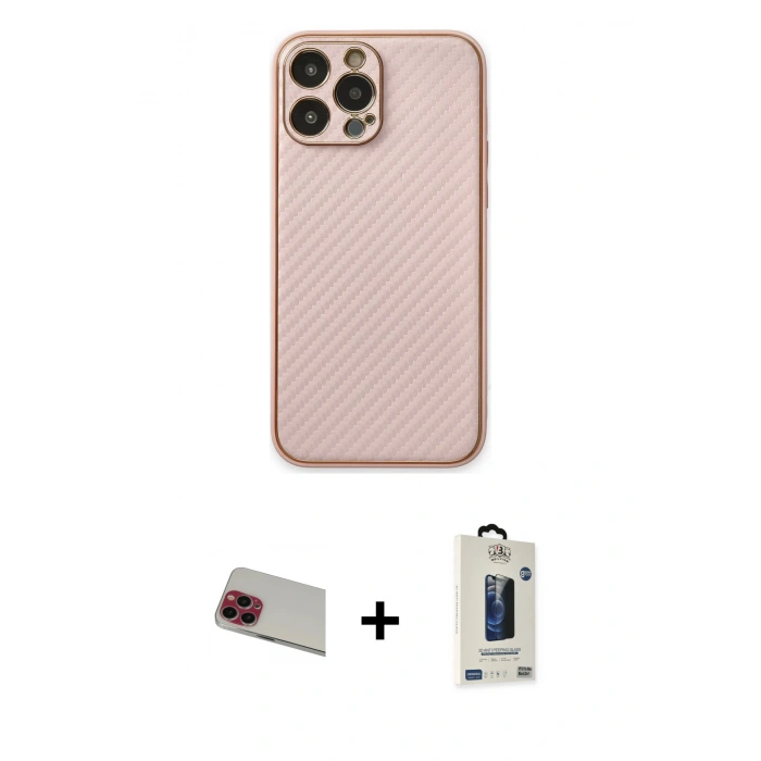 MARSİLYAN™- iPhone 13 Pro Max Kılıf Ahenk Işık - Siyah Bilvis Hayalet Cam Ekran Koruyucu + Rainbow Kamera Lens Koruma Cam - KI