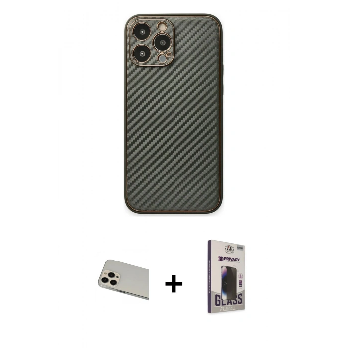 MARSİLYAN™- iPhone 13 Pro Max Kılıf Ahenk Işık - Siyah Bilvis Hayalet Cam Ekran Koruyucu + Rainbow Kamera Lens Koruma Cam - REGD