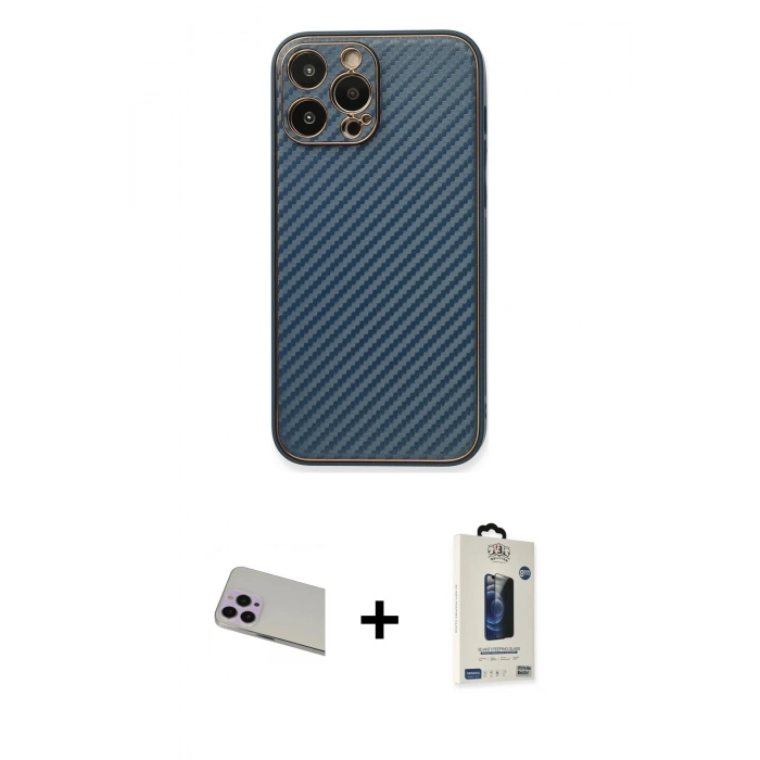 MARSİLYAN™- iPhone 13 Pro Max Kılıf Ahenk Işık - Siyah Bilvis Hayalet Cam Ekran Koruyucu + Rainbow Kamera Lens Koruma Cam - MR