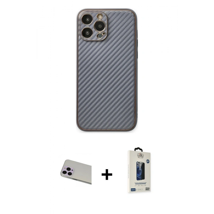 MARSİLYAN™- iPhone 13 Pro Max Kılıf Ahenk Işık - Siyah Bilvis Hayalet Cam Ekran Koruyucu + Rainbow Kamera Lens Koruma Cam - MR