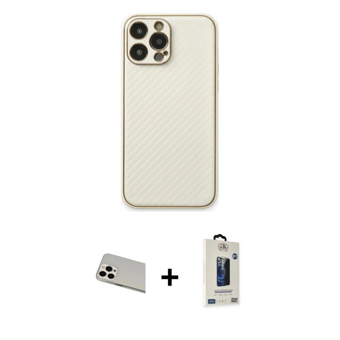 MARSİLYAN™- iPhone 13 Pro Max Kılıf Ahenk Işık - Siyah Bilvis Hayalet Cam Ekran Koruyucu + Rainbow Kamera Lens Koruma Cam - BZ