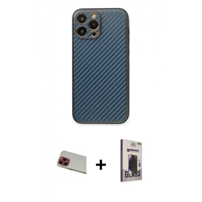 MARSİLYAN™- iPhone 13 Pro Max Kılıf Ahenk Işık - Siyah Bilvis Hayalet Cam Ekran Koruyucu + Rainbow Kamera Lens Koruma Cam - KI