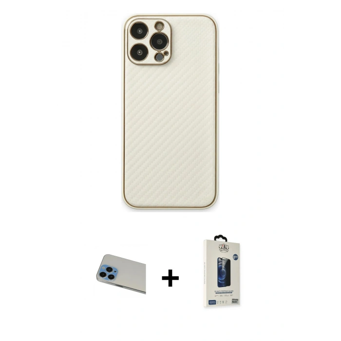 MARSİLYAN™- iPhone 13 Pro Max Kılıf Ahenk Işık - Siyah Bilvis Hayalet Cam Ekran Koruyucu + Rainbow Kamera Lens Koruma Cam - MI