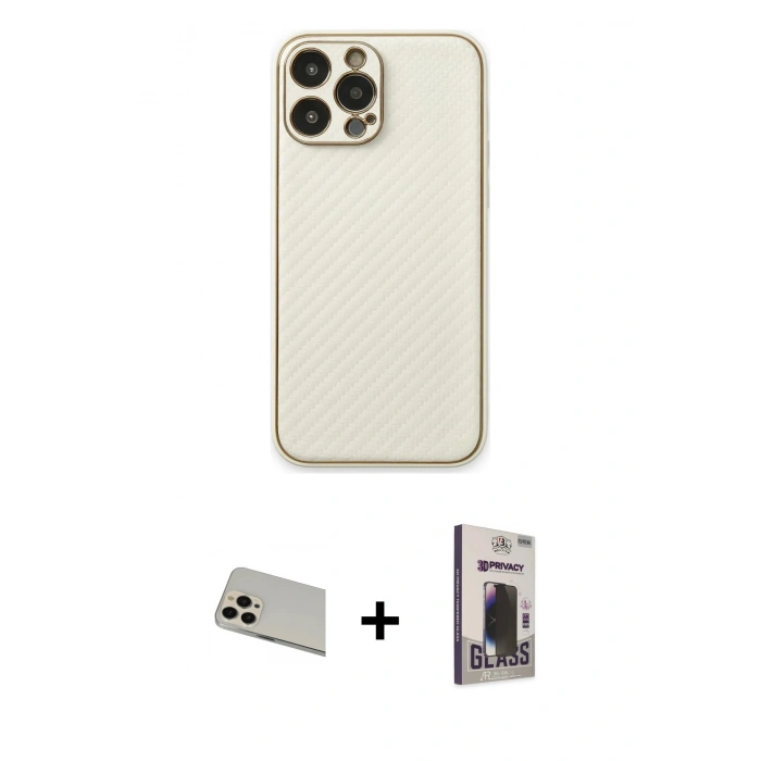 MARSİLYAN™- iPhone 13 Pro Max Kılıf Ahenk Işık - Siyah Bilvis Hayalet Cam Ekran Koruyucu + Rainbow Kamera Lens Koruma Cam - REGD