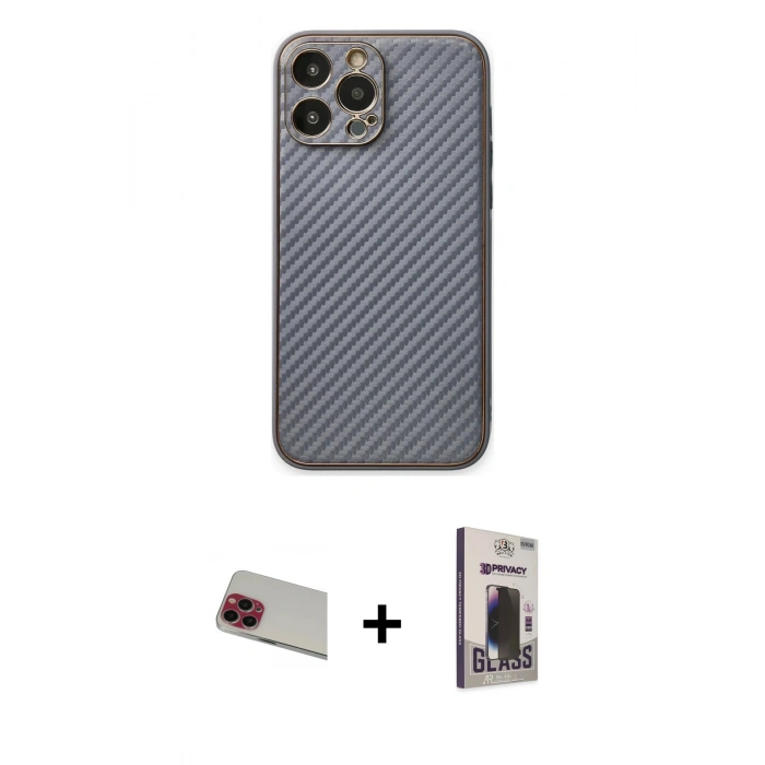 MARSİLYAN™- iPhone 13 Pro Max Kılıf Ahenk Işık - Siyah Bilvis Hayalet Cam Ekran Koruyucu + Rainbow Kamera Lens Koruma Cam - KI