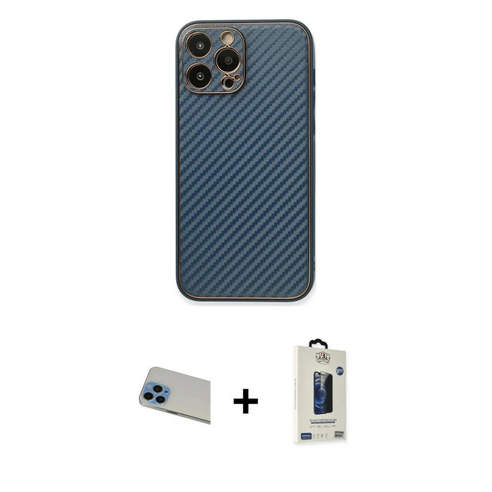 MARSİLYAN™- iPhone 13 Pro Max Kılıf Ahenk Işık - Siyah Bilvis Hayalet Cam Ekran Koruyucu + Rainbow Kamera Lens Koruma Cam - MI