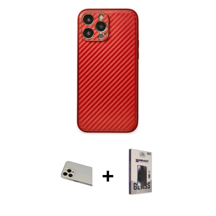 MARSİLYAN™- iPhone 13 Pro Max Kılıf Ahenk Işık - Siyah Bilvis Hayalet Cam Ekran Koruyucu + Rainbow Kamera Lens Koruma Cam - REGD