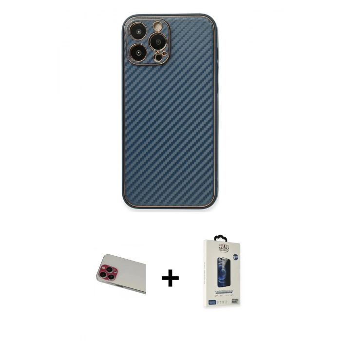 MARSİLYAN™- iPhone 13 Pro Max Kılıf Ahenk Işık - Siyah Bilvis Hayalet Cam Ekran Koruyucu + Rainbow Kamera Lens Koruma Cam - KI